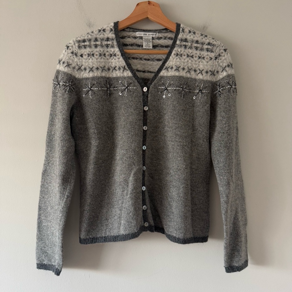 Jillian Jones Wool Cardigan Size S‎ Angora Fair Isle Nordic 90s Knit Cabin